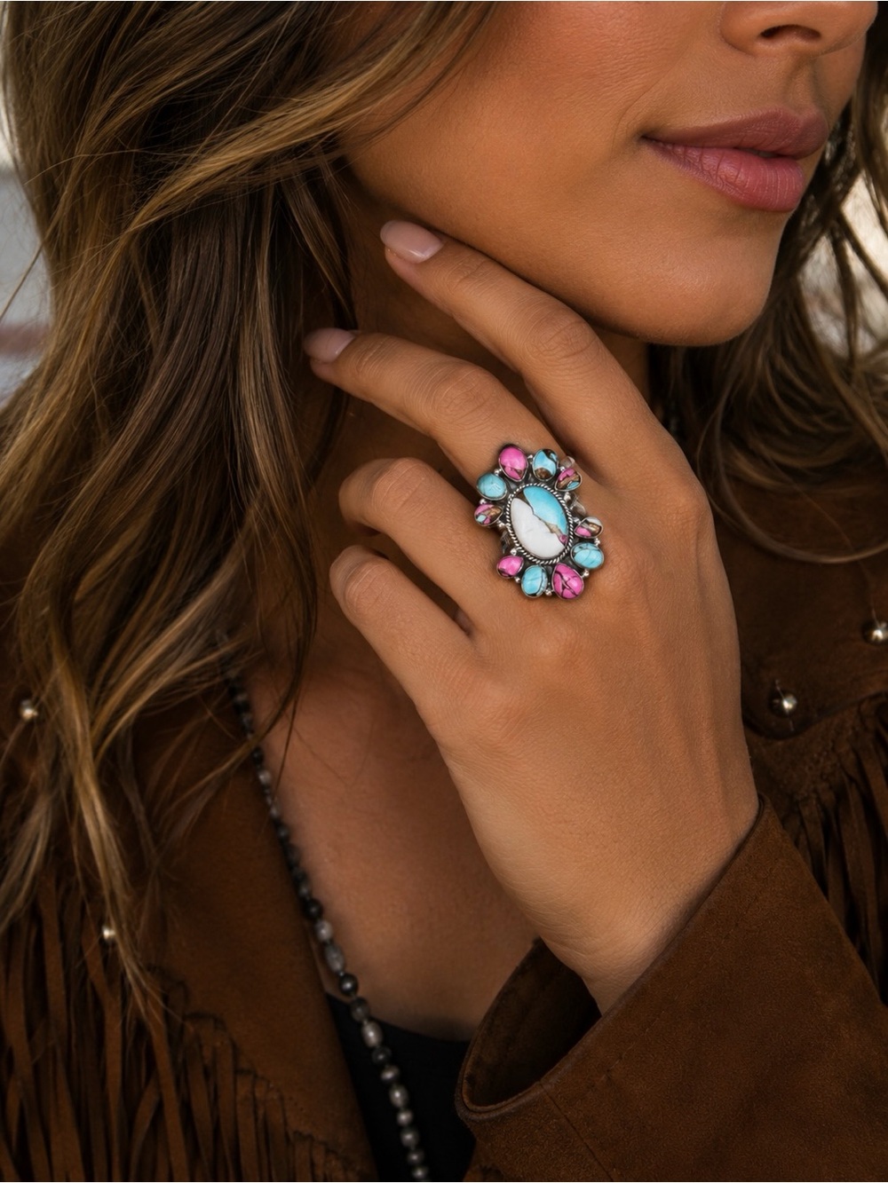 Cotton Candy Turquoise Ring handmade 925 sterling silver- size 8